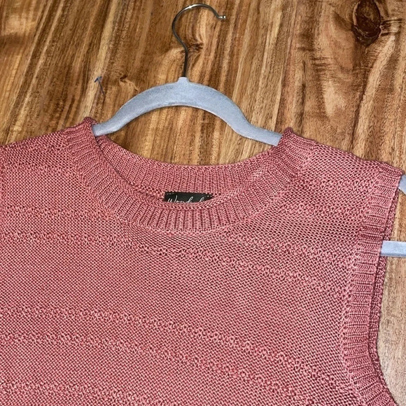 Wonderly women’s Large sweater top knit sleeveless rose pink fringe hem casual - Picture 4 of 7